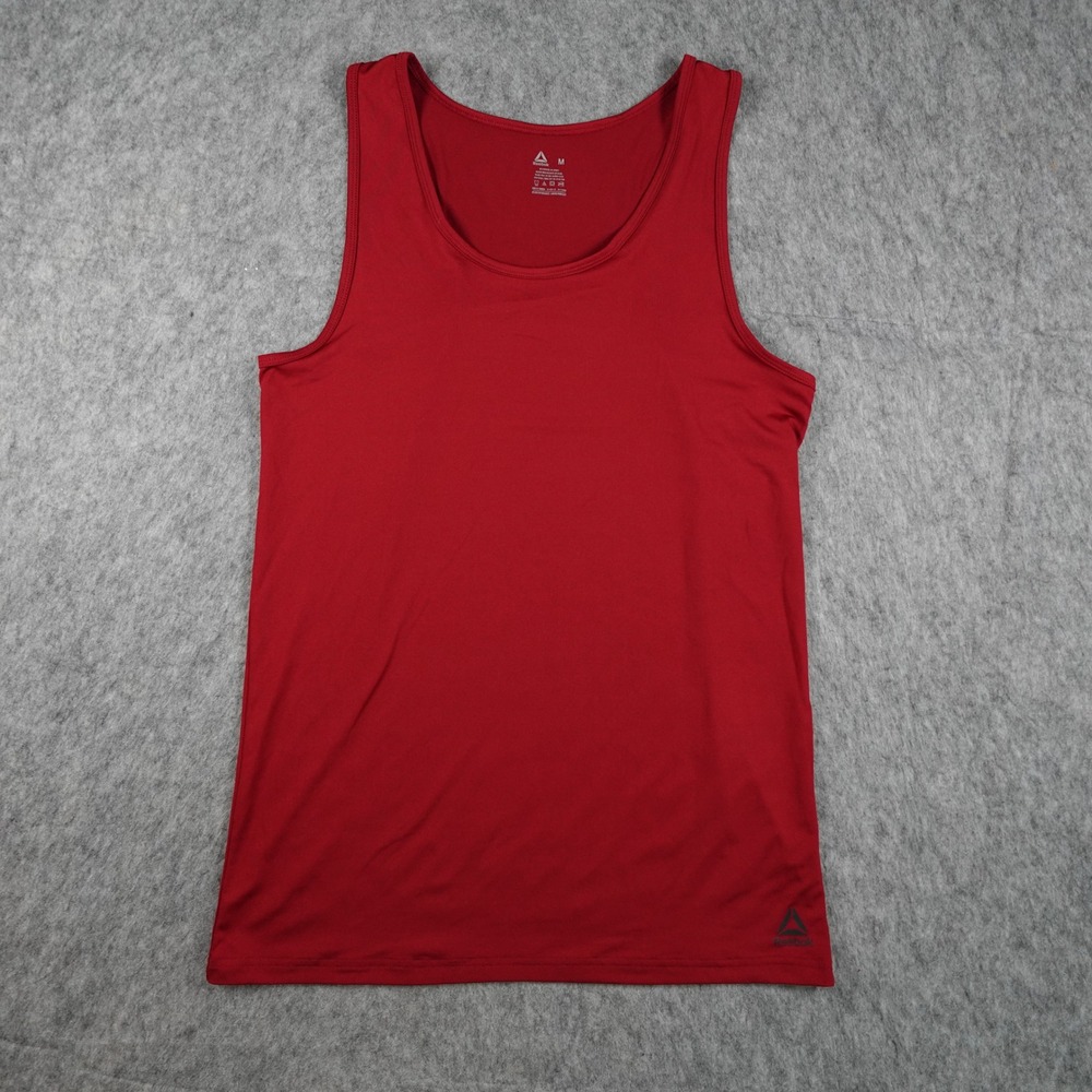 Reebok Shirt Men Medium Red Performance Sleeveless Logo Gym Muscle Tank Scoop